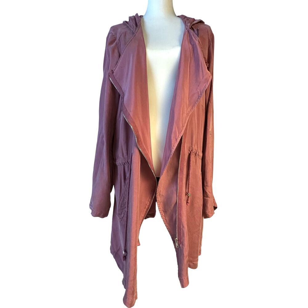 Melloday Asymmetrical Zipper Fall Lightweight Hooded Jacket Women 2X Mauve Pink